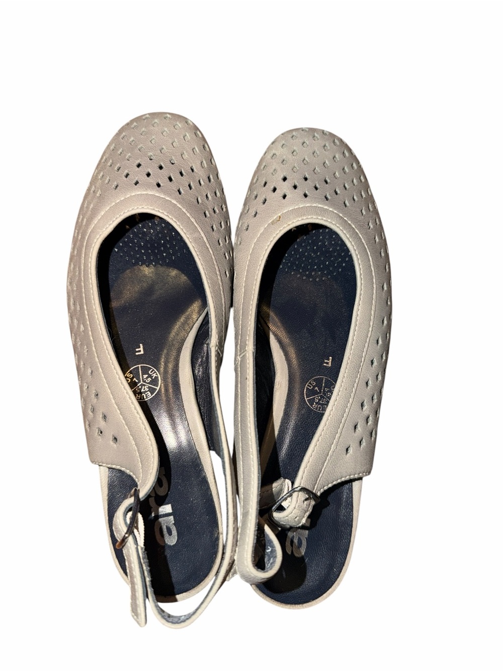 Ara Gray Leather Comfort Slip-On Slingback Flats Shoes Size 7